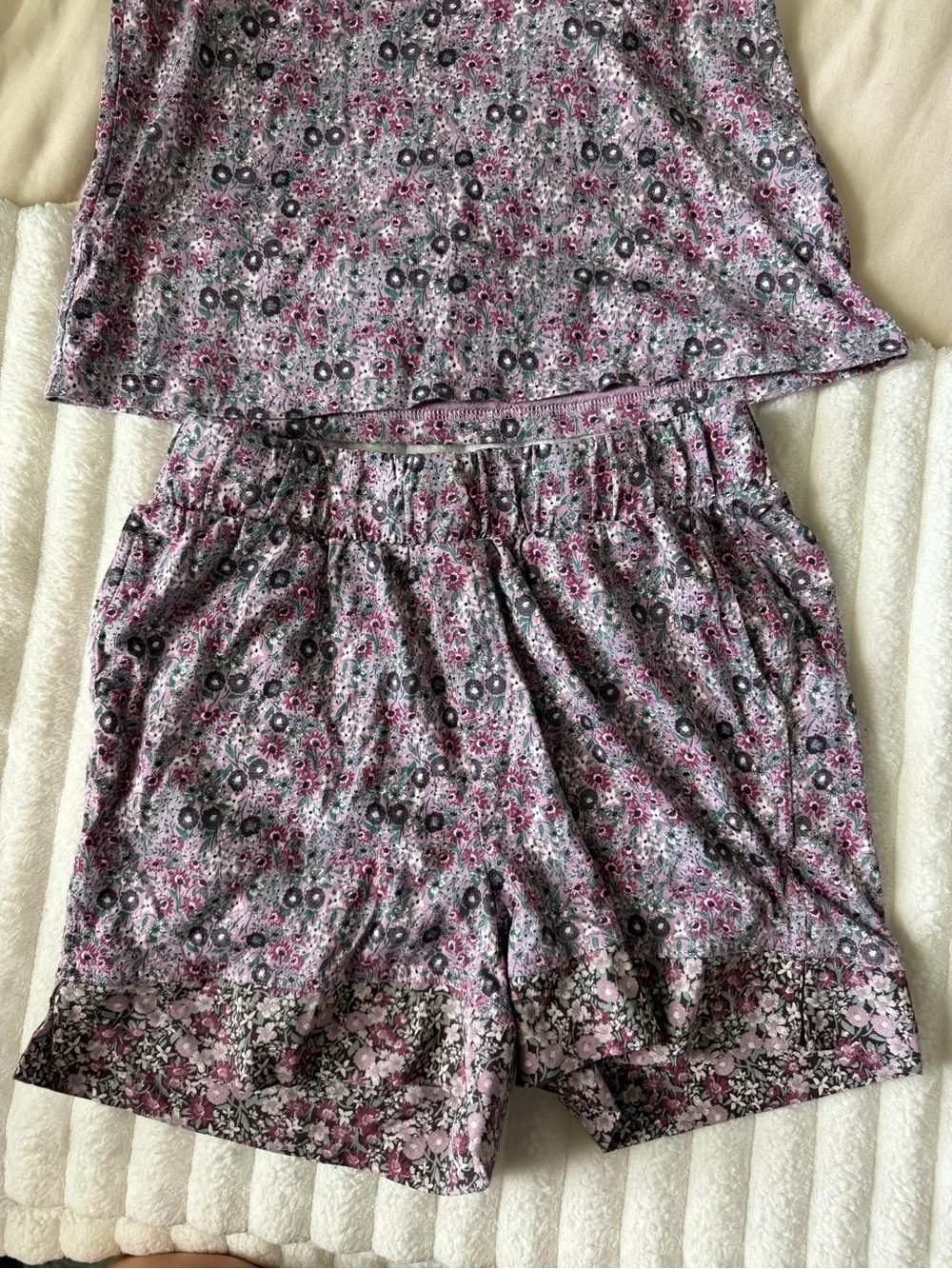 Pact Organic Cotton Floral Pajama Set Purple Tank And Shorts Pockets